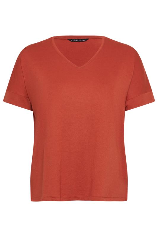 EVANS Plus Size Rust Brown V-Neck Modal Rich T-Shirt | Evans 5