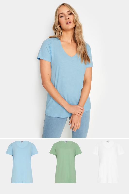 LTS Tall Womens 3 PACK Light Blue & Green V-Neck T-Shirts | Long Tall Sally 1