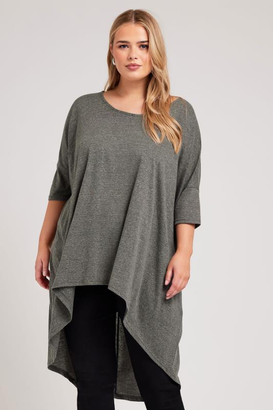  Grande Taille YOURS LONDON Curve Grey Dipped Hem Longline Tunic