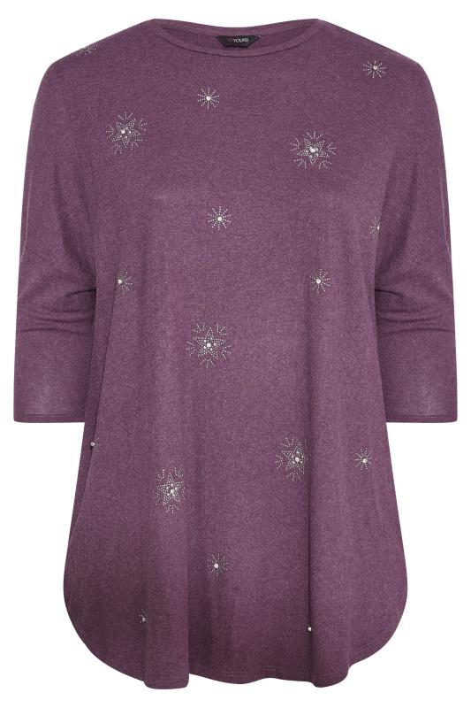 Plus Size Purple Diamante Star Back Pleat Top | Yours Clothing 6