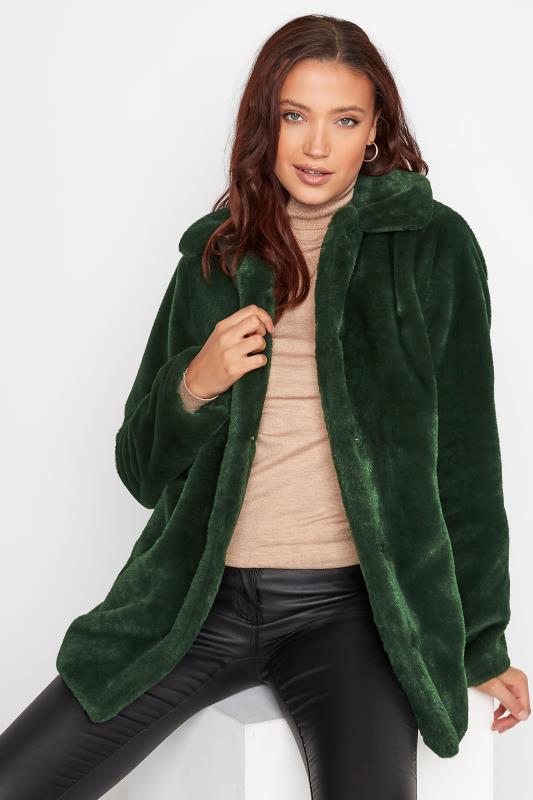 LTS Tall Dark Green Faux Fur Jacket 4