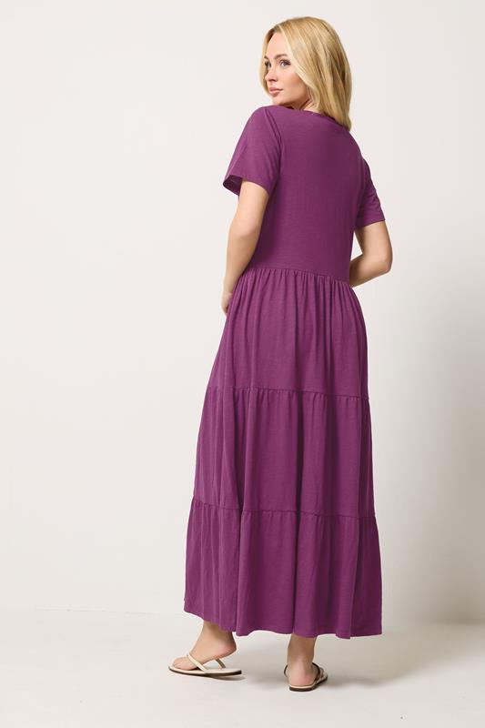 M&Co Berry Purple Notch Neck Tiered Cotton Maxi Dress | M&Co 2
