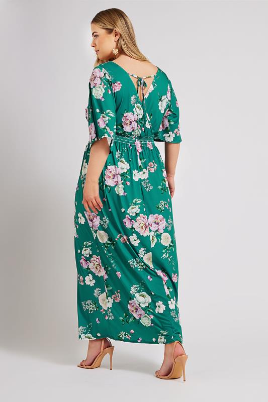 YOURS LONDON Plus Size Green Floral Angel Sleeve Maxi Dress | Yours Clothing 3