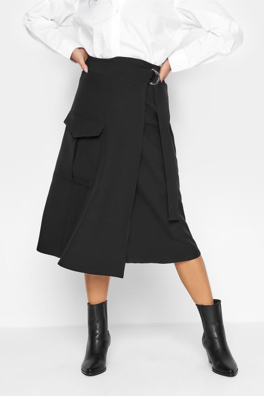 Petite  PixieGirl Petite Black Utility Wrap Midi Skirt