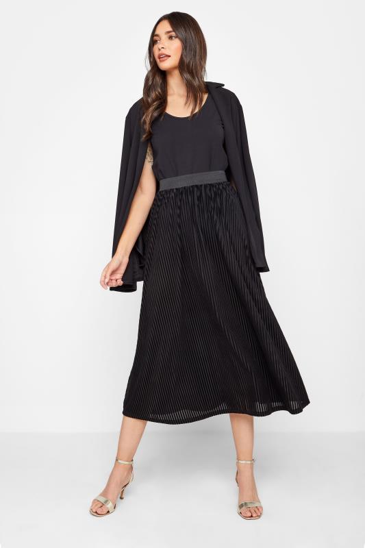 Tall  LTS Black Pleated Velvet Midi Skirt