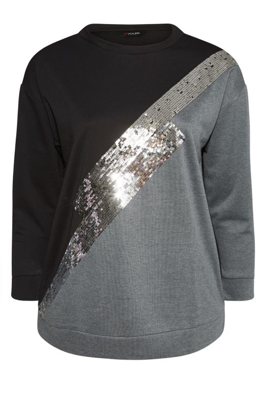 Plus Size Black & Grey Sequin Colour Block Sweatshirt | Yours Clothing 6