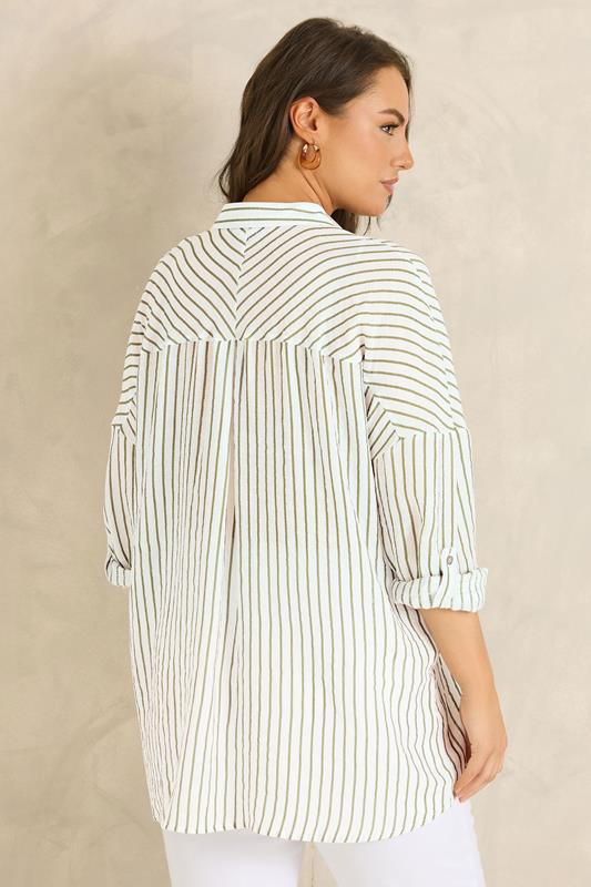 EVANS Plus Size White & Green Stripe Shirt | Evans 4