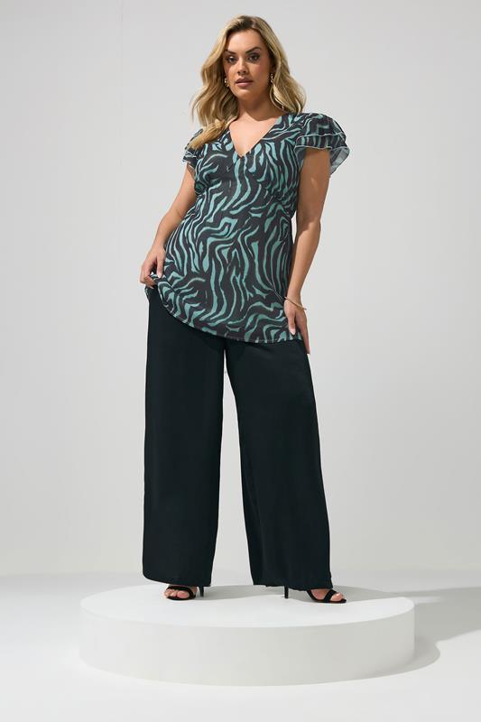 YOURS LONDON Plus Size Teal Blue Zebra Print Top | Yours Clothing 1