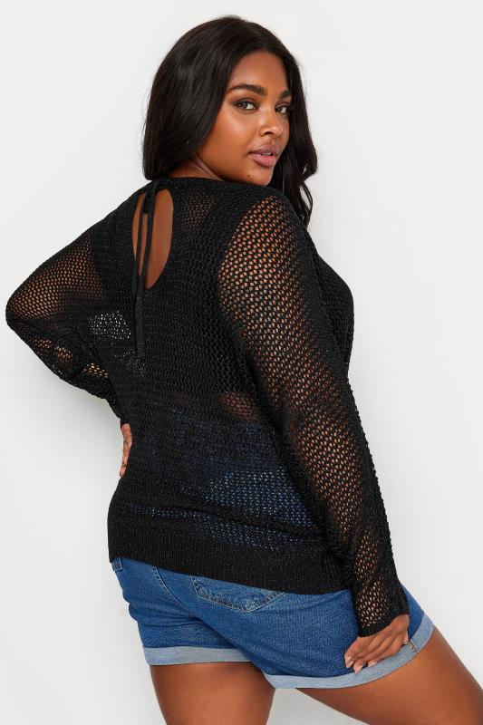 YOURS Plus Size Black Metallic Crochet Jumper | Yours Clothing 4