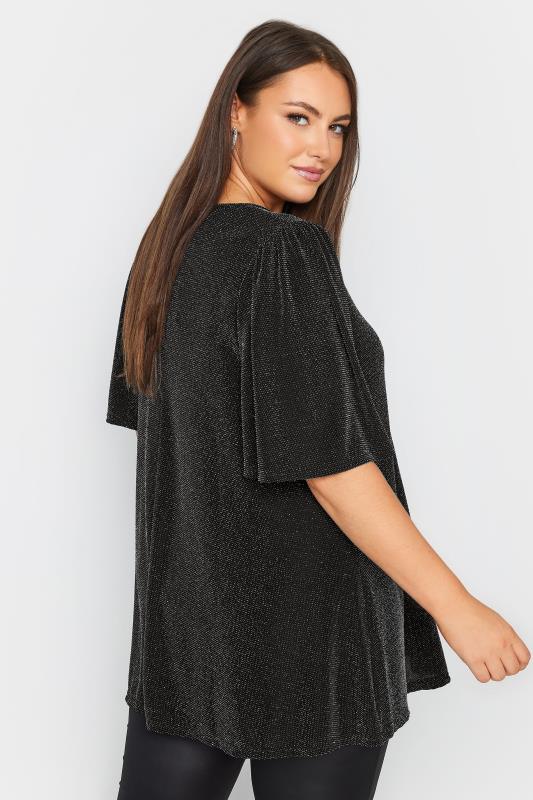 YOURS Plus Size Black & Silver Glitter Pleated Swing Top | Yours Clothing 3