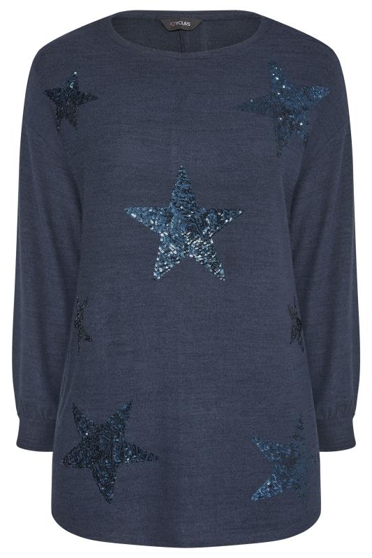 Plus Size Curve Navy Blue Sequin Star Soft Touch Jumper | Yours Clothing  6