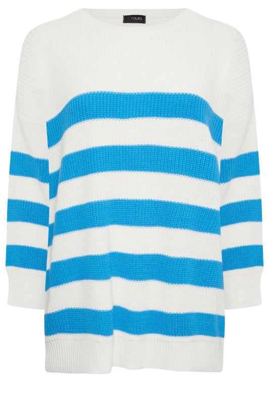 YOURS Plus Size White & Blue Stripe Jumper | Yours Clothing 6