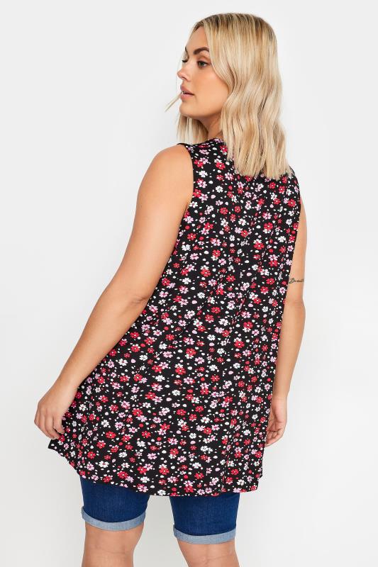 YOURS Plus Size Black Ditsy Floral Print Vest Top | Yours Clothing 3