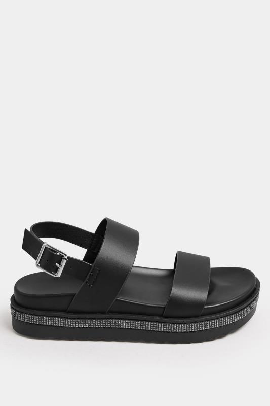 Black Sparkle Flatform Sandals In Extra Wide EEE Fit | Yours Clothing 3