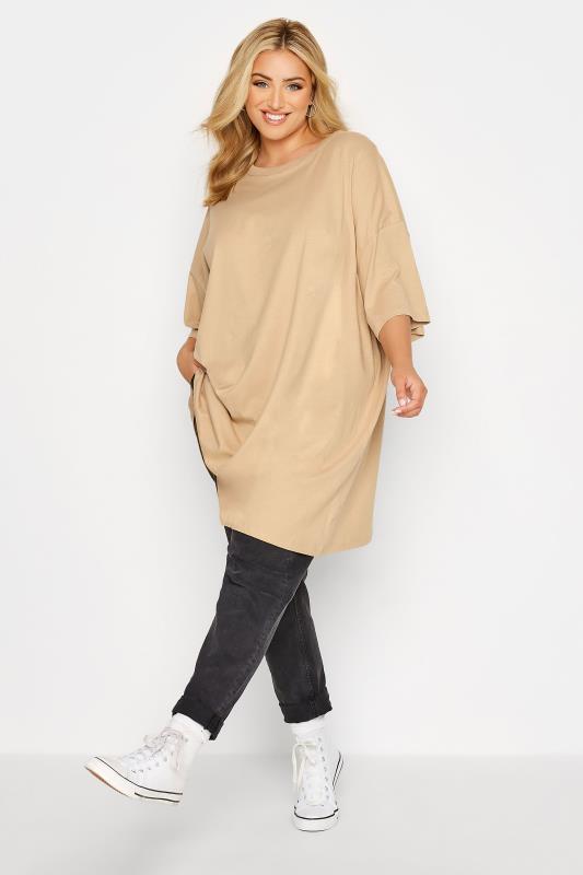 Curve Beige Brown Oversized Tunic T-Shirt 2
