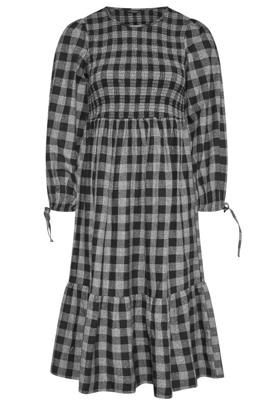 LIMITED COLLECTION Black & Grey Check Shirred Dress_F.jpg