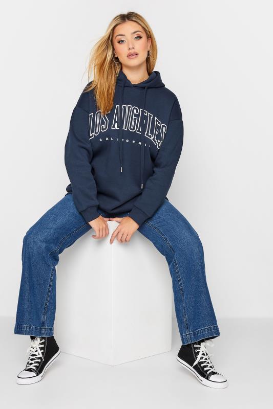Plus Size Navy Blue 'Los Angeles' Slogan Hoodie | Yours Clothing 3