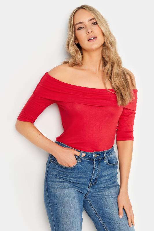  Grande Taille LTS Tall Red Short Sleeve Bardot Top