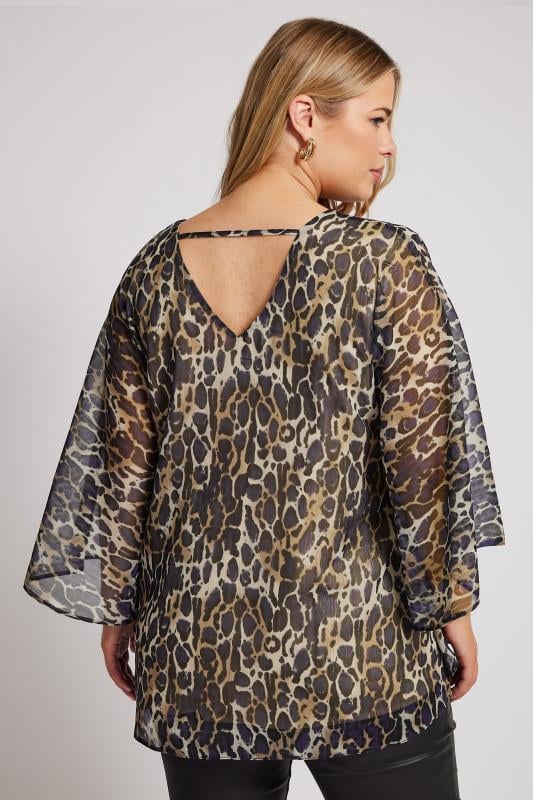 YOURS LONDON Plus Size Natural Brown Metallic Leopard Print Cape Blouse | Yours Clothing 4