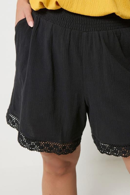 YOURS Plus Size Black Crochet Shirred Shorts | Yours Clothing 4