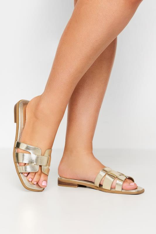 Gold Cut Out Mule Sandals In Extra Wide EEE Fit | Yours Clothing 1