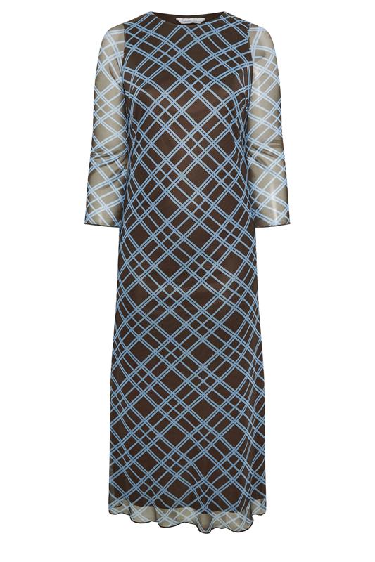 YOURS LONDON Plus Size Chocolate Brown & Blue Checked Mesh Dress | Yours Clothing 5