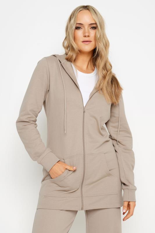  Grande Taille LTS Tall Stone Brown Cotton Longline Hoodie
