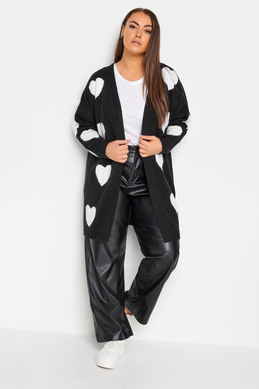 YOURS Plus Size Black Heart Print Longline Cardigan | Yours Clothing 2