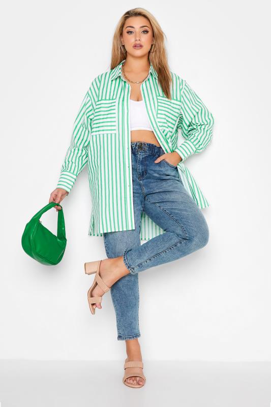 LIMITED COLLECTION Curve Green Stripe Oversized Shirt 2
