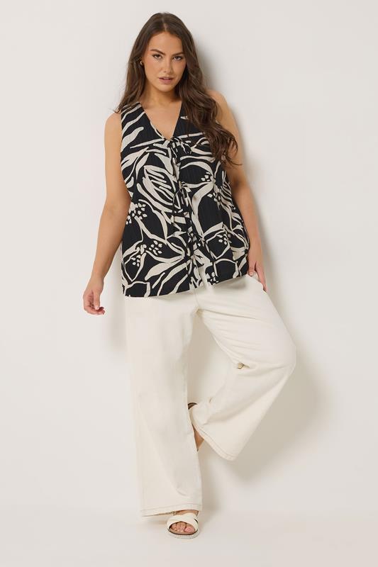 YOURS Plus Size Black Floral Tie Front Vest Top | Yours Clothing 1