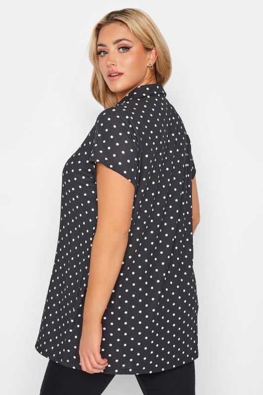 Black Polka Dot Textured Polo Top | Yours Clothing