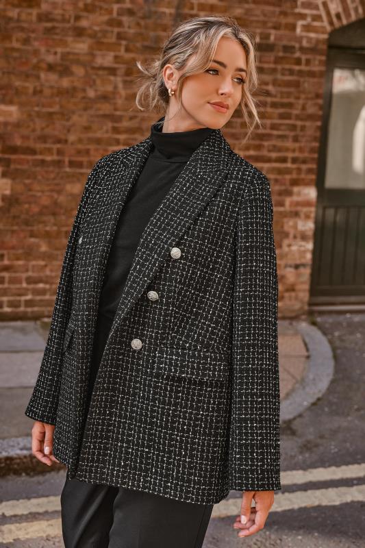 YOURS Curve Black Metallic Boucle Blazer | Yours Clothing 1