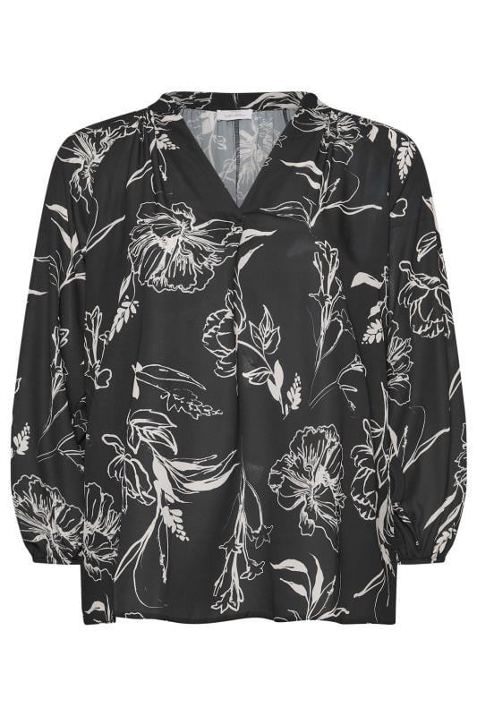 YOURS LONDON Plus Size Black Floral Print Pleated Blouse | Yours Clothing 5