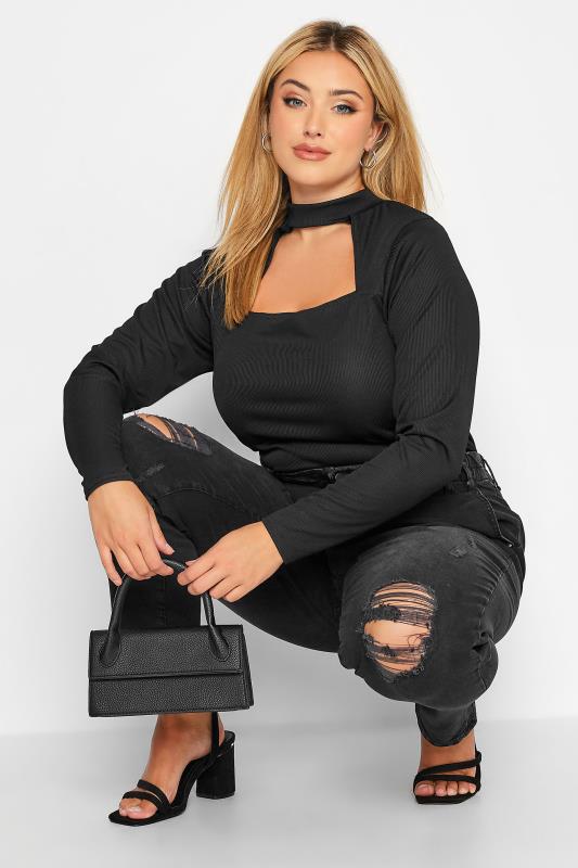 Curve Black Ripped Elasticated MOM Jeans 4
