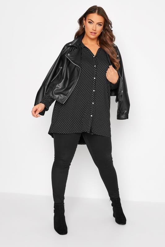 Plus Size Black Polka Dot Button Through Shirt | Yours Clothing 2