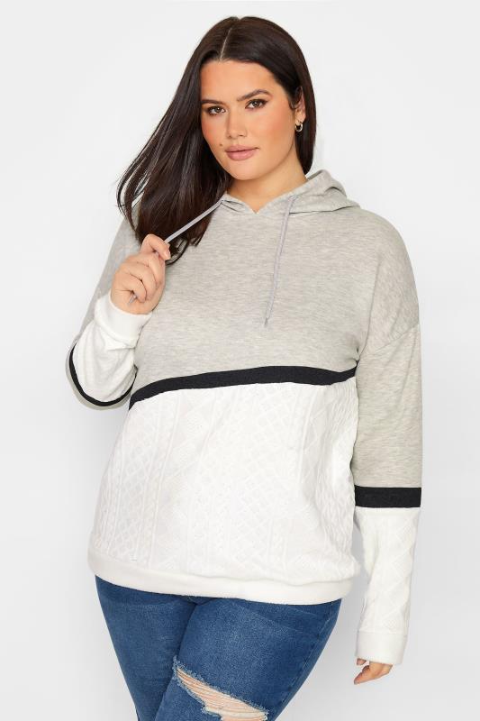  Grande Taille LTS Tall Grey & White Colour Block Knitted Hoodie
