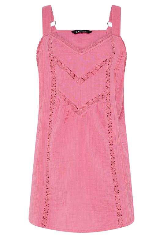 YOURS Plus Size Pink Crochet Insert Vest Top | Yours Clothing 5