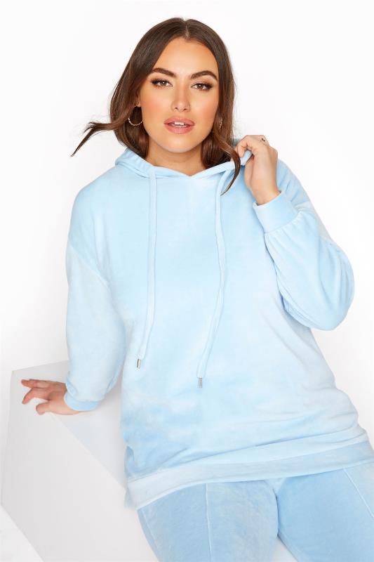Plus Size  Pale Blue Velour Sweat Hoodie
