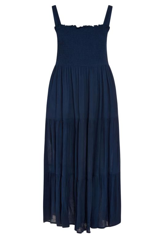 YOURS Plus Size Navy Blue Shirred Tiered Maxi Dress | Yours Clothing 5