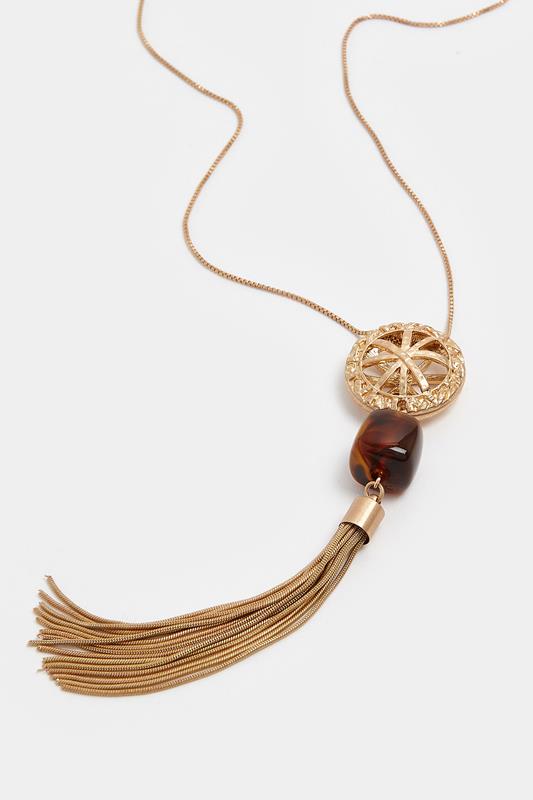 Gold Tone Long Tassel Necklace | Yours Clothing 2