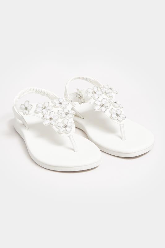 Plus Size White Diamante Flower Sandals In Wide E Fit & Extra Wide EEE Fit | Yours Clothing 2