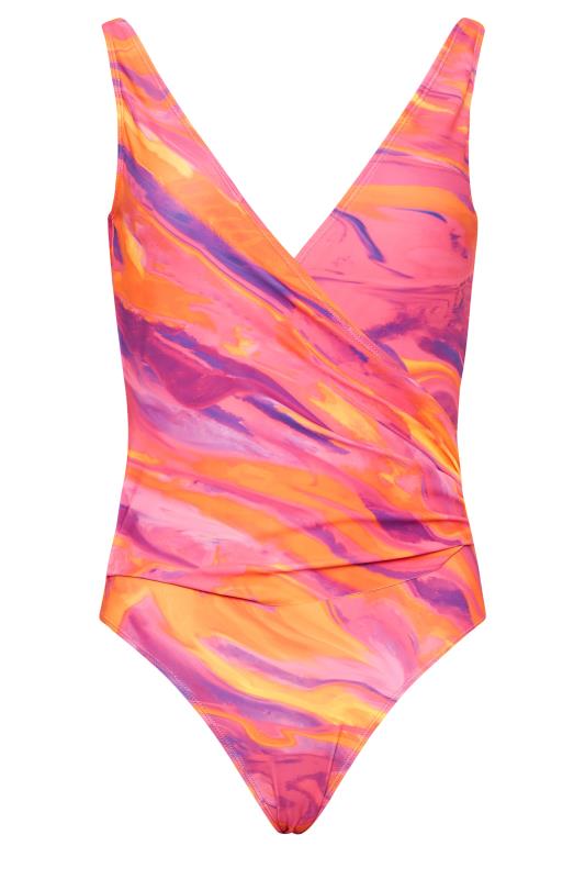 LTS Tall Women's Bright Pink Marble Print Wrap Swimsuit | Long Tall Sally 6