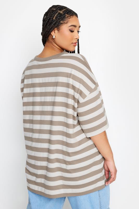 YOURS Plus Size Mocha Brown Stripe Boxy T-Shirt | Yours Clothing 6