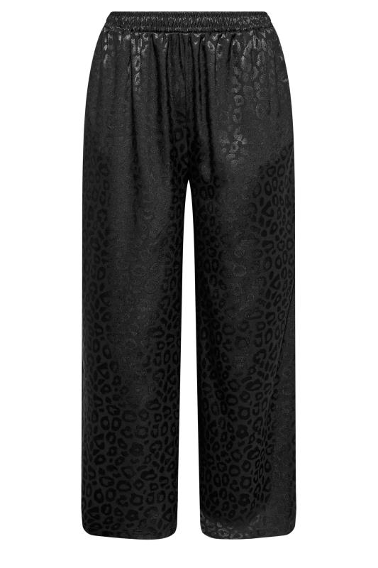 Curve Black Leopard Print Satin Wide Leg Trousers | Yours Clothing 5