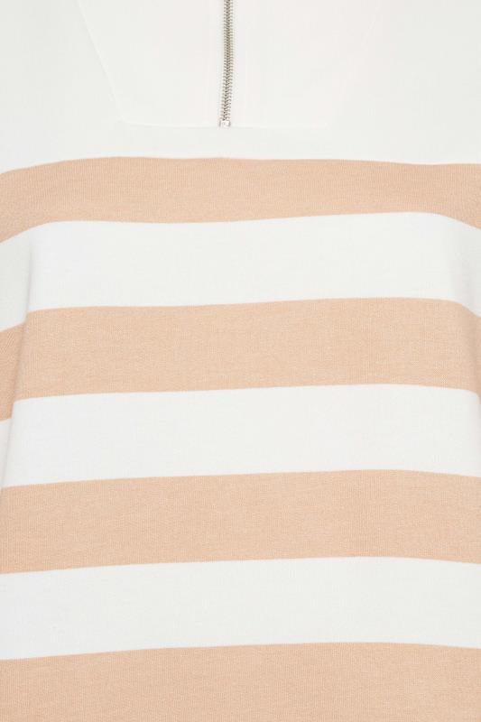 YOURS Plus Size White & Beige Brown Stripe Quarter Zip Jumper | Yours Clothing 5