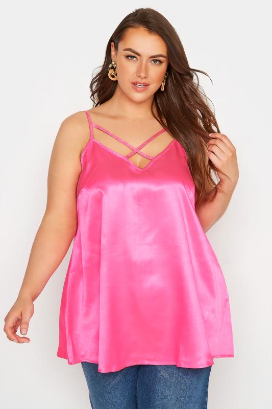 LIMITED COLLECTION Curve Hot Pink Satin Cami Top_A.jpg
