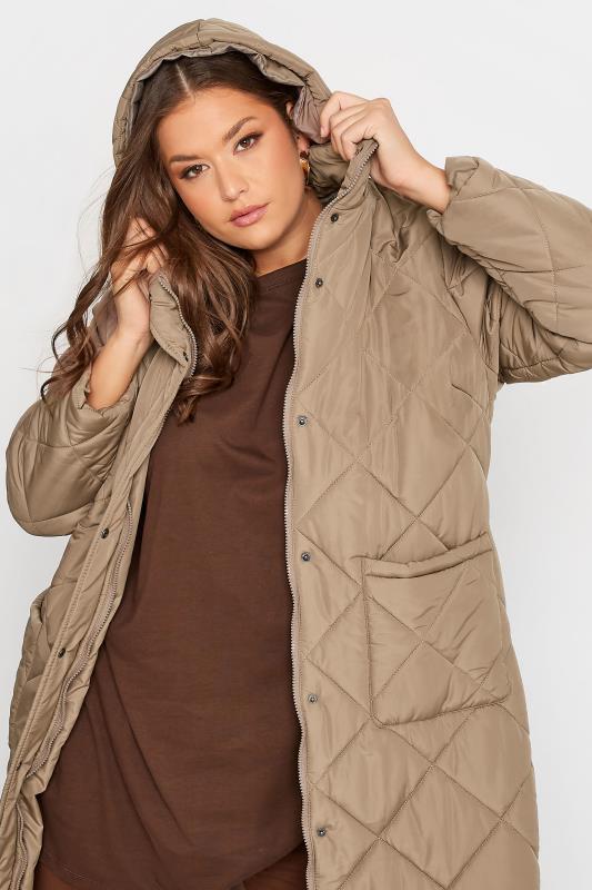 Plus Size Mocha Brown Lightweight Quilted Maxi Coat | Yours Clothing 4