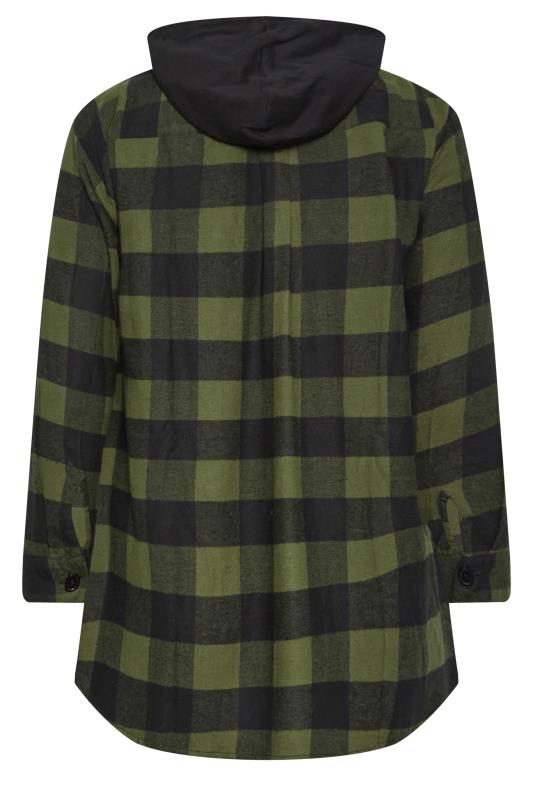 YOURS Plus Size Khaki Green Check Print Hooded Shirt | Yours Clothing 9