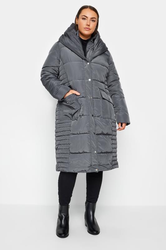 Plus Size  Evans Grey Padded Longline Puffer Jacket