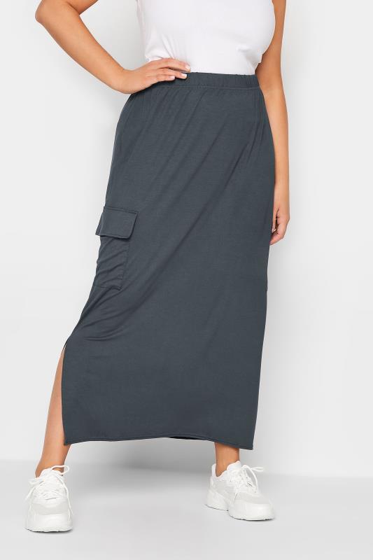 Plus Size  Yours Curve Navy Blue Maxi Cargo Skirt